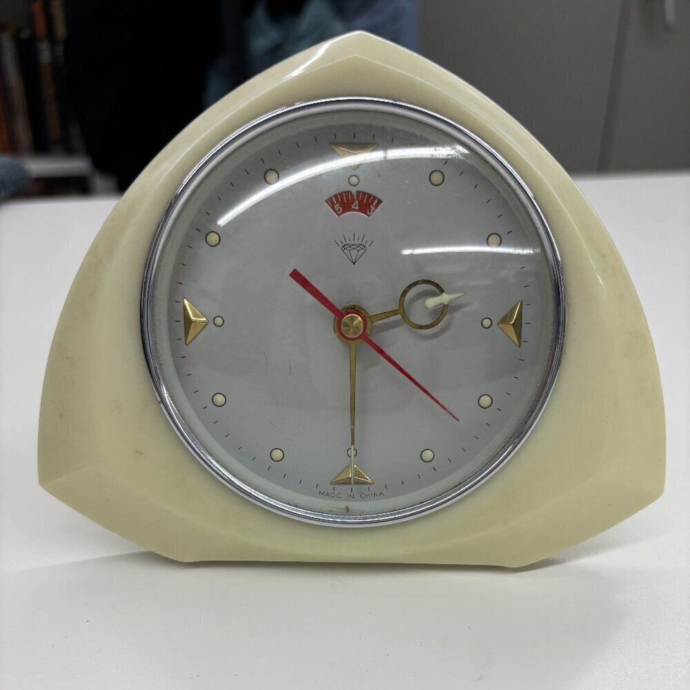Vintage Polaris Mid-Century Alarm Mantel Clock Retro Cream Plastic Case works